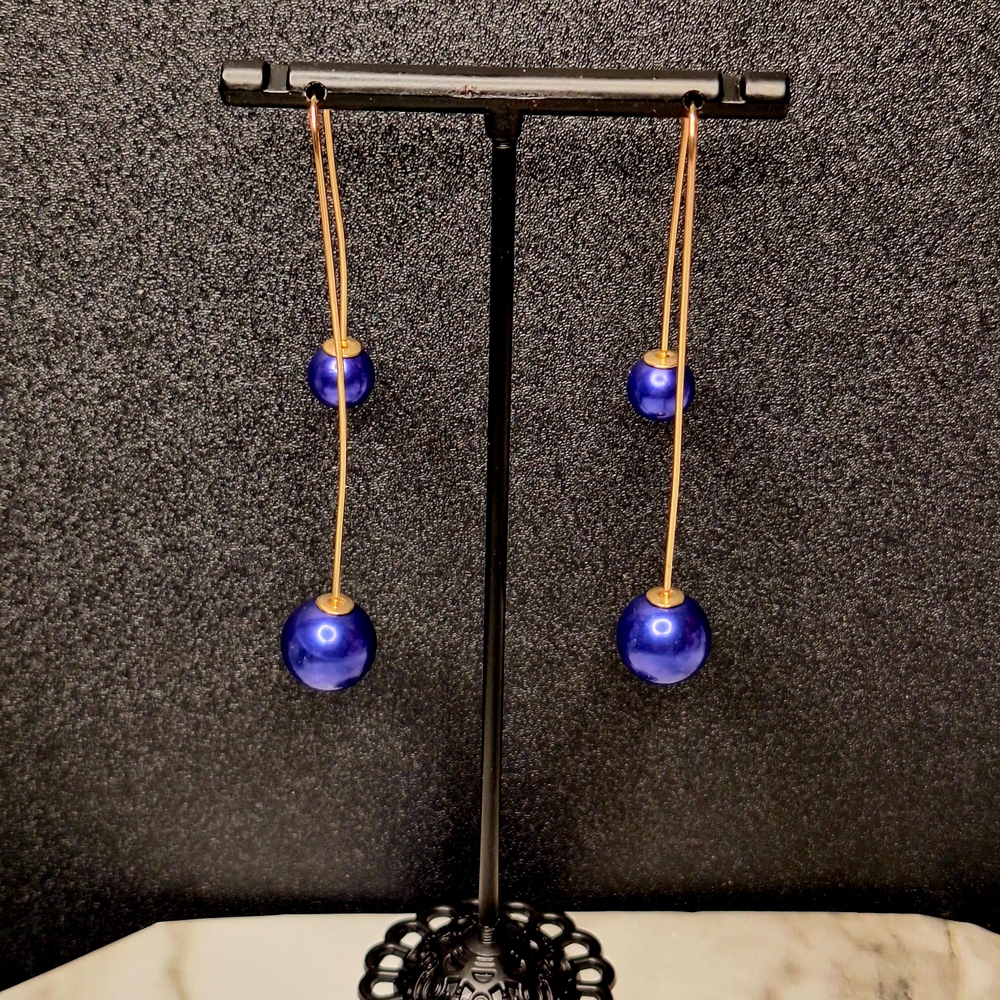 👌NEW - Elegant Blue and Gold Drop Earrings
